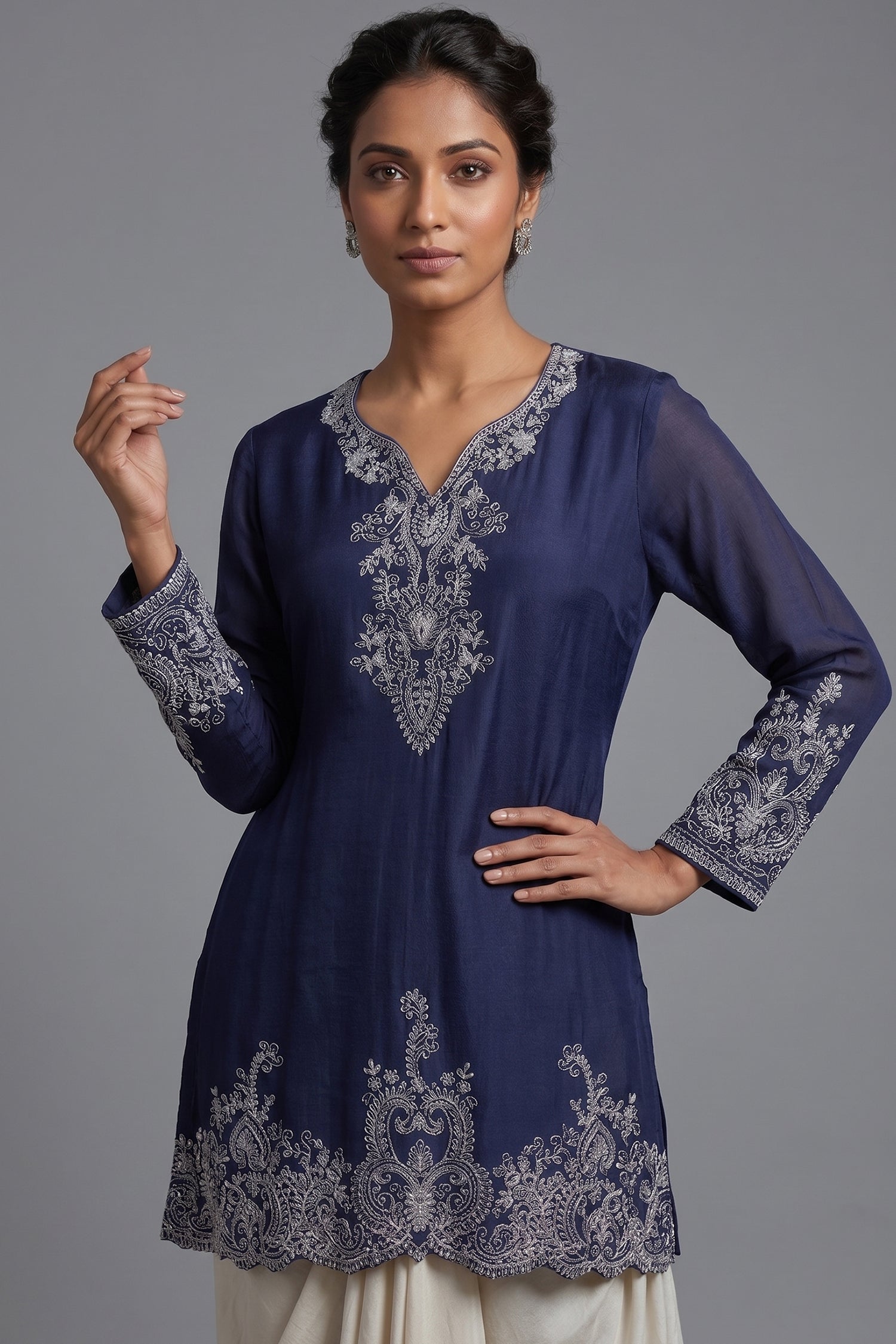Blue Chinon Chiffon Sequin and Beaded Work Skirt Set Secondary image