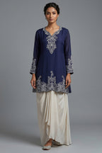 Blue Chinon Chiffon Sequin and Beaded Work Skirt Set - Front View