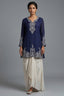 Blue Chinon Chiffon Sequin and Beaded Work Skirt Set - Front View