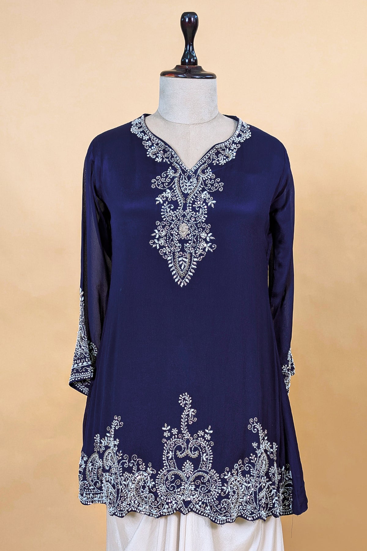 Designer Blue Chinon Chiffon Sequin and Beaded Work Skirt Set for pre-wedding festivities