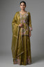 Olive Green Glass Tissue Floral Embroidered Peplum Style Palazzo Suit - red saree embroidered