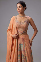 Light Peach Art Silk Embroidered Crop Top Palazzo Set - red silk saree embroidered