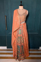 Light Peach Art Silk Embroidered Crop Top Palazzo Set - red silk saree embroidered