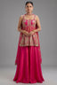 Rani Pink Tissue Silk Cutdana Beaded Peplum Set with Embroidery - pink silk saree embroidery