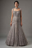 Grayish-Taupe Couture Heavily Hand-Embroidered Evening Gown