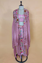Rosewater Pink Crepe Satin Draped Co-ord Set with Hand-Embroidered Cape Jacket