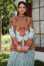 Light Blue Imported Pritned Top and Draped Dhoti Skirt Set