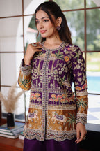Purple Raw Silk Embellished Handworked Palazzo Set