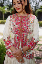 Ivory White Silk Embellished Handworked Lehenga Suit