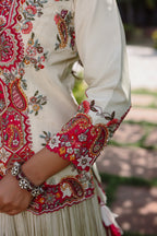 Ivory White Silk Embellished Handworked Lehenga Suit