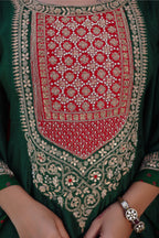 Dark Green Raw Silk Gota and Bead Worked Palazzo Suit with Bandhej Dupatta