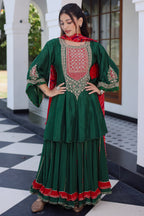 Dark Green Raw Silk Gota and Bead Worked Palazzo Suit with Bandhej Dupatta