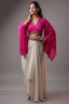 Rani Pink Gaji Silk Bandhej Printed Crop Top with Draped Skirt Set