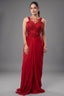Red Net Embellished Sequin Cutdana Worked Crop Top and Draped Skirt Set