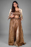 Bronze Metallic Tissue Brocade Crop Top and Palazzo Co-Ord with Cutdana Floral Patch Split-Sleeve Jacket