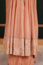 Shimmering Salmon Pink Tissue Anarkali Suit with Ornate Zardosi Yoke and Brocade Border