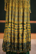 Mustard Lime Crepe Silk Crushed Anarkali Set with Embroidered Sequin Yoke