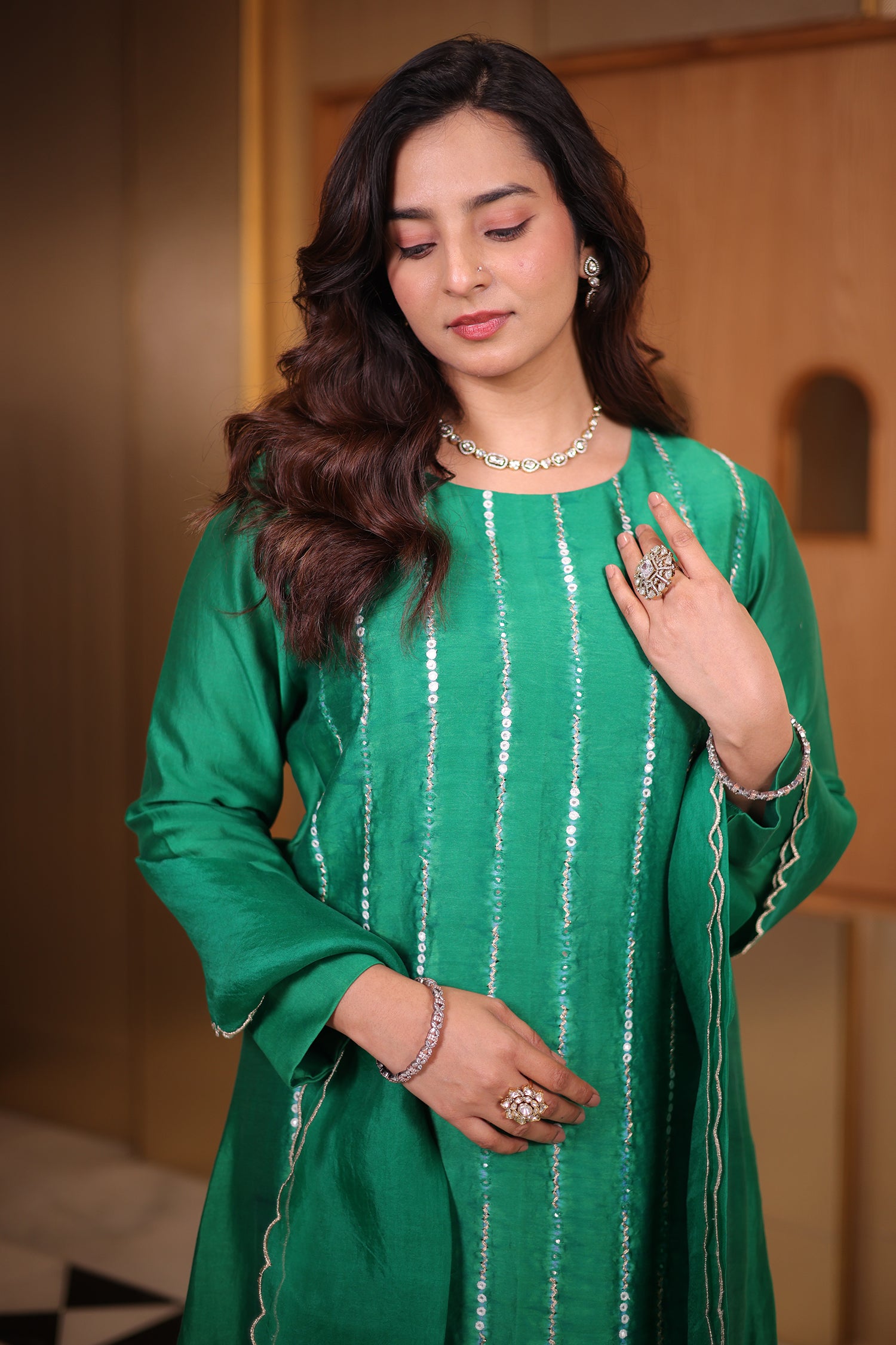 Midnight Black Raw Silk Straight Kurta with Crepe Satin Palazzo and Banarasi Georgette Dupatta Set