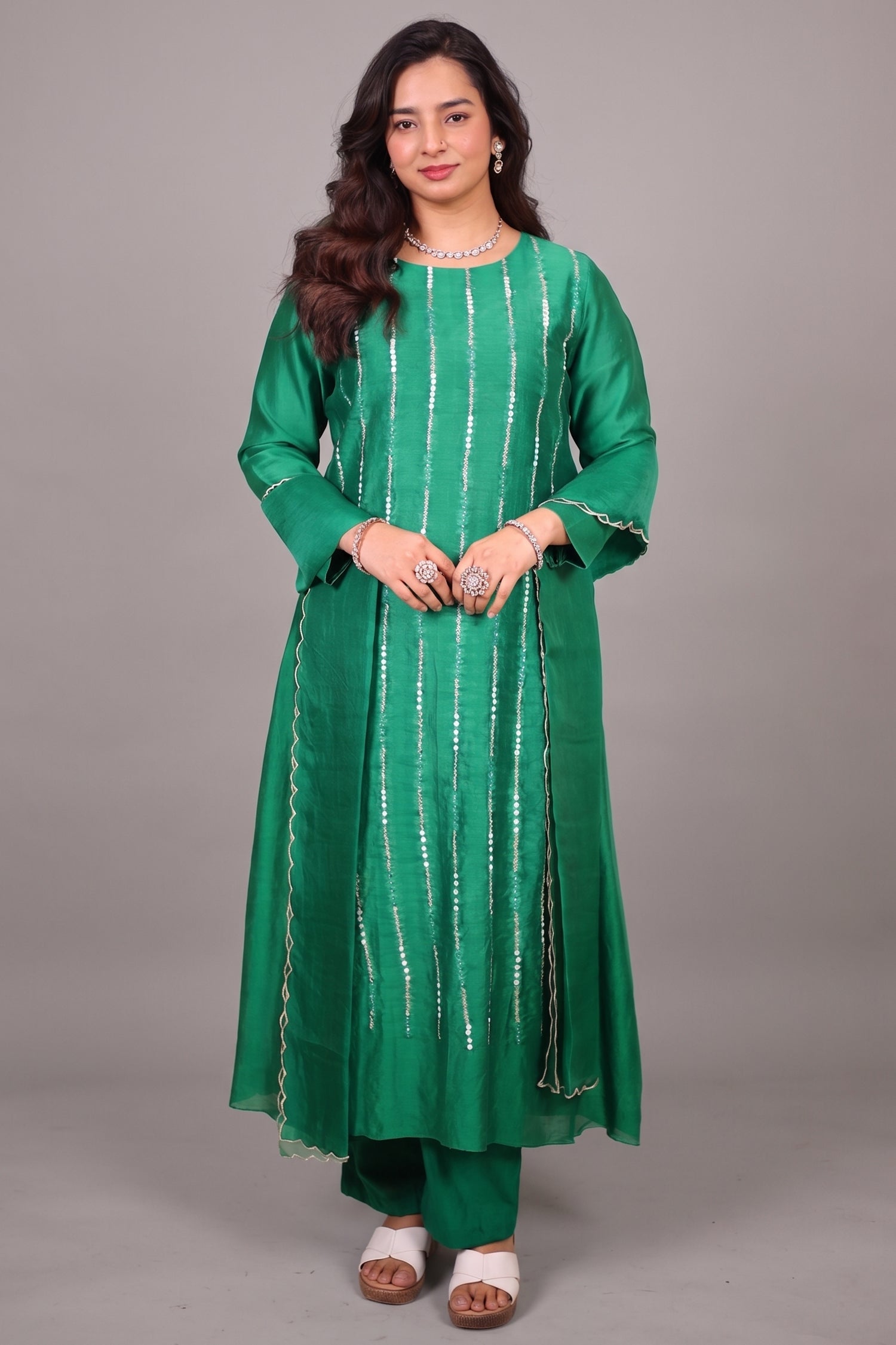 Midnight Black Raw Silk Straight Kurta with Crepe Satin Palazzo and Banarasi Georgette Dupatta Set Main image
