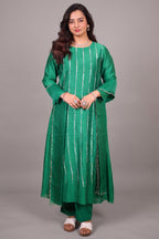 Midnight Black Raw Silk Straight Kurta with Crepe Satin Palazzo and Banarasi Georgette Dupatta Set