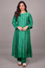 Emerald Green Silk Panelled Kurta Set with Linear Sequin Embroidery and Scalloped Organza Dupatta