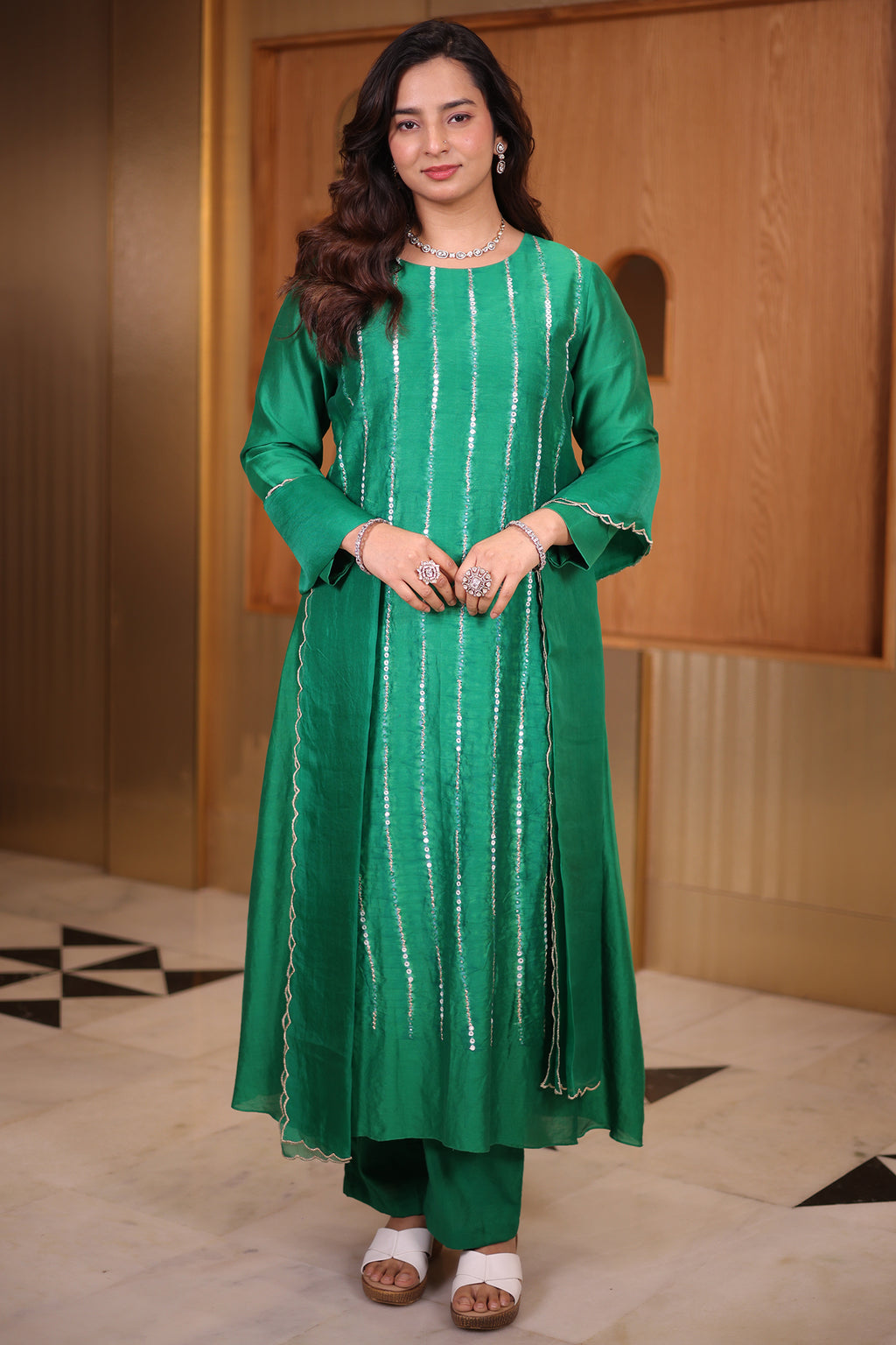 Midnight Black Raw Silk Straight Kurta with Crepe Satin Palazzo and Banarasi Georgette Dupatta Set