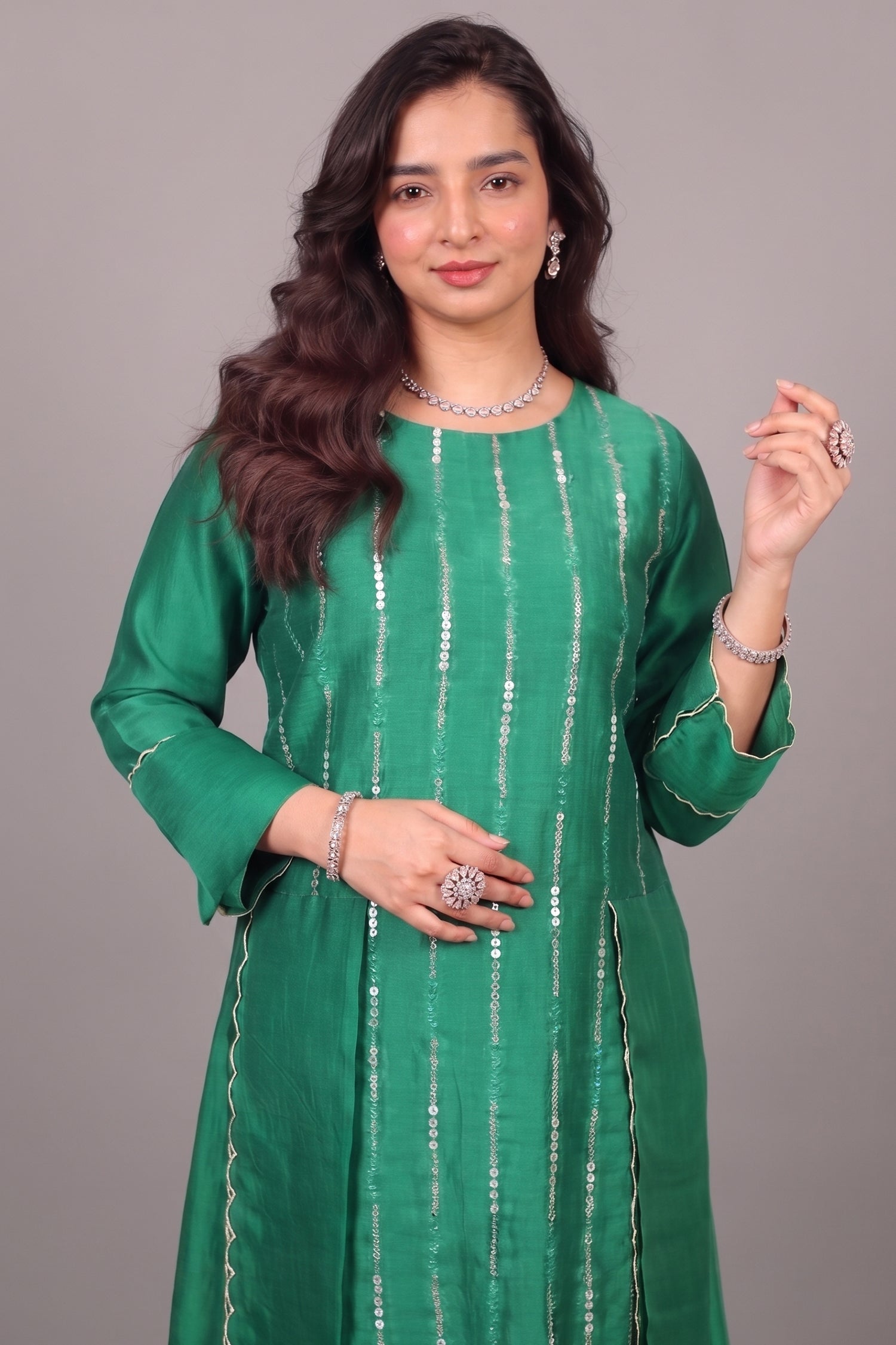 Midnight Black Raw Silk Straight Kurta with Crepe Satin Palazzo and Banarasi Georgette Dupatta Set Secondary image