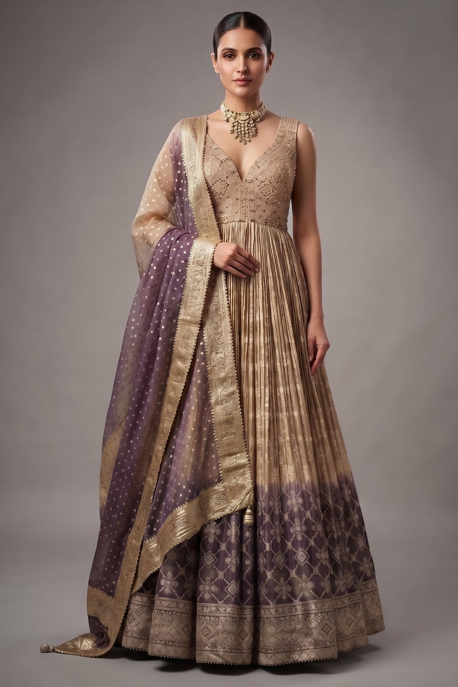Chantilly White Georgette Evening Gown featuring Hand-Embellished Botanical Cutdana Bodice Main image