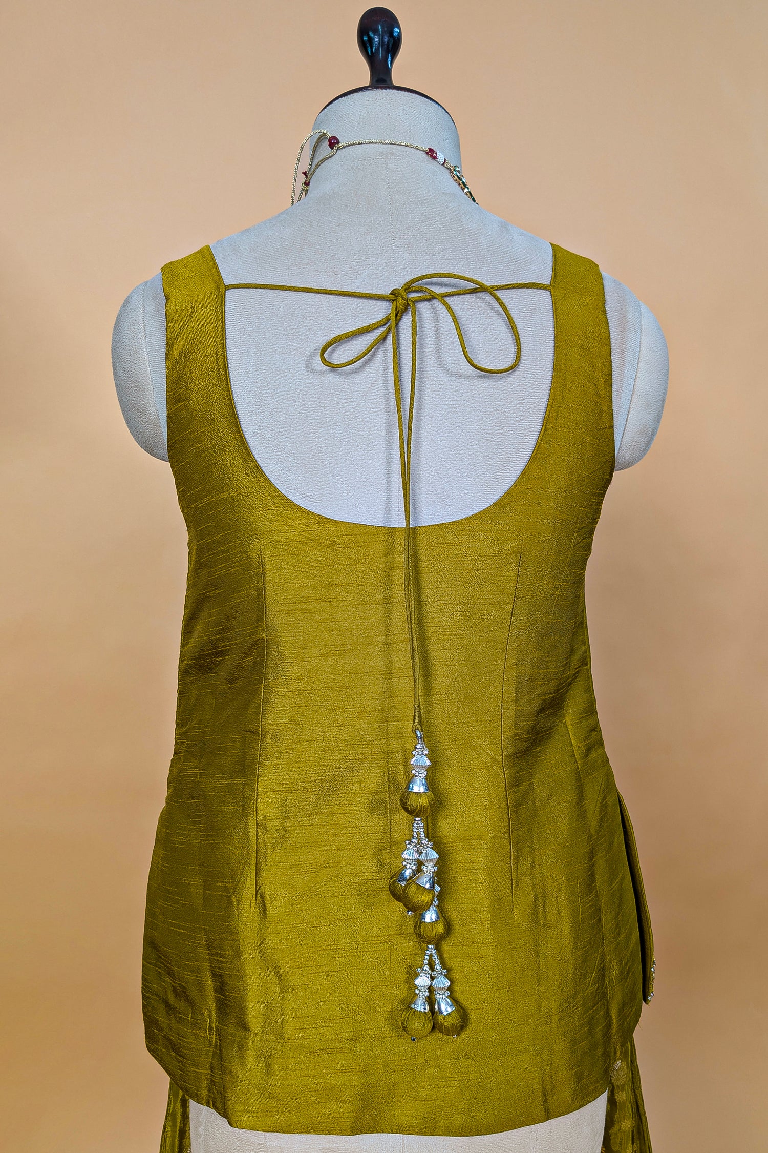 Oxblood Maroon Chinon Silk Draped Indo-Western Dress featuring Cutdana & Crystal Bodice