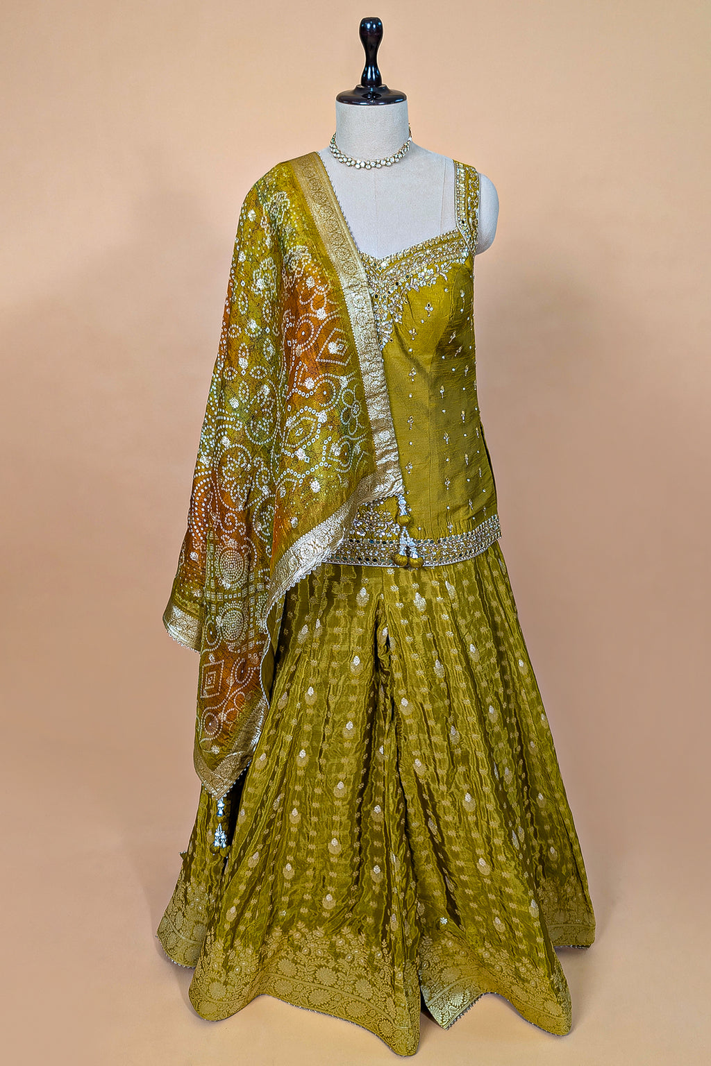 Oxblood Maroon Chinon Silk Draped Indo-Western Dress featuring Cutdana & Crystal Bodice