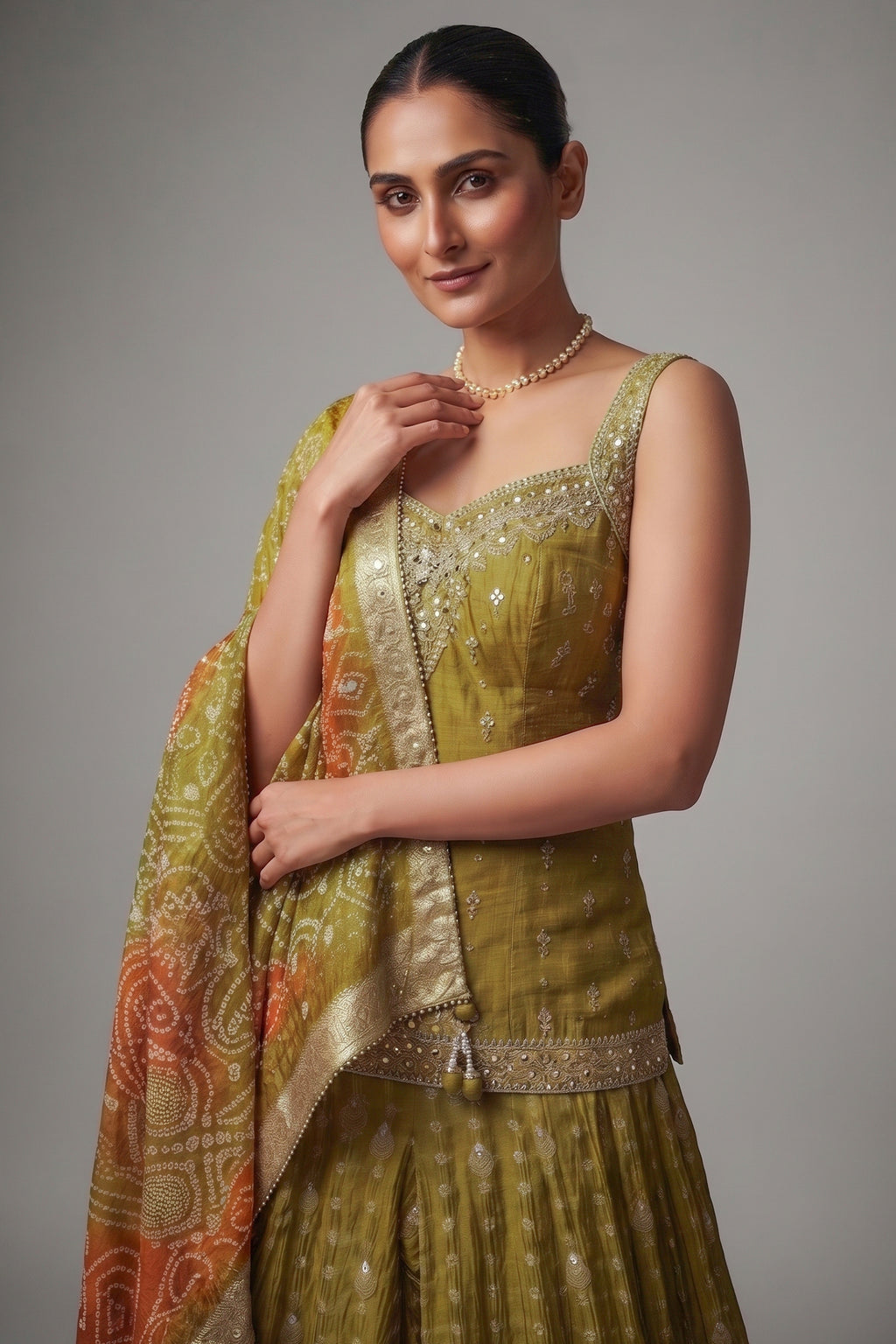 Oxblood Maroon Chinon Silk Draped Indo-Western Dress featuring Cutdana & Crystal Bodice