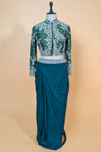 Asymmetrical One-Shoulder Tunic Set in Grey Crepe Silk featuring Pink Tie-Dye Hem and Cutdana Zardosi
