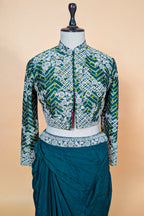Asymmetrical One-Shoulder Tunic Set in Grey Crepe Silk featuring Pink Tie-Dye Hem and Cutdana Zardosi