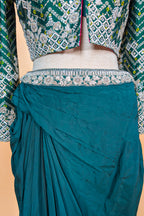 Asymmetrical One-Shoulder Tunic Set in Grey Crepe Silk featuring Pink Tie-Dye Hem and Cutdana Zardosi