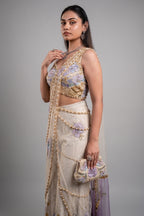 Ivory Raw Silk Hand-Embellished Fusion Set with Tonal Cutdana Borders and Applique Patchwork