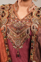 Imperial Maroon Silk Co-ord Set with Multi-Tonal Hand-Embroidered Cape Jacket