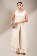 Pristine White Premium Cotton Fusion Set Featuring Handcrafted Chikankari