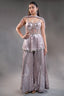 Orchid Mauve High-Density Sequin Sharara Set with Structured Bodice and Attached Fringed Drape