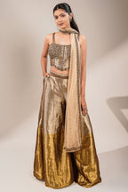 Champagne Gold Tissue Co-ord Set with Heavily Hand-Beaded Bustier and Fluid Sheer Dupatta
