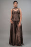 Chocolate Brown Silk Fusion Set featuring Crystal-Embellished Bodice and Sheer Net Dupatta