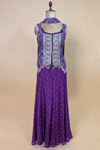 Purple Chinon Bandhej Printed Palazzo Suit with Sequin Embroidery Work
