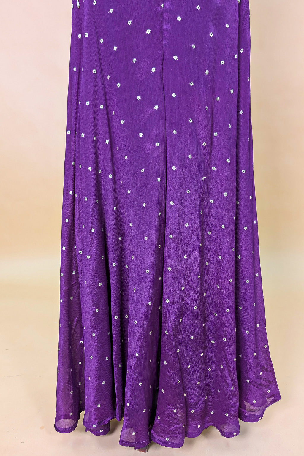 Purple Chinon Bandhej Printed Palazzo Suit with Sequin Embroidery Work