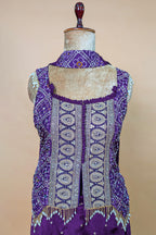 Purple Chinon Bandhej Printed Palazzo Suit with Sequin Embroidery Work
