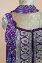 Purple Chinon Bandhej Printed Palazzo Suit with Sequin Embroidery Work