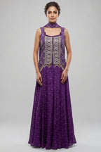 Purple Chinon Bandhej Printed Palazzo Suit with Sequin Embroidery Work