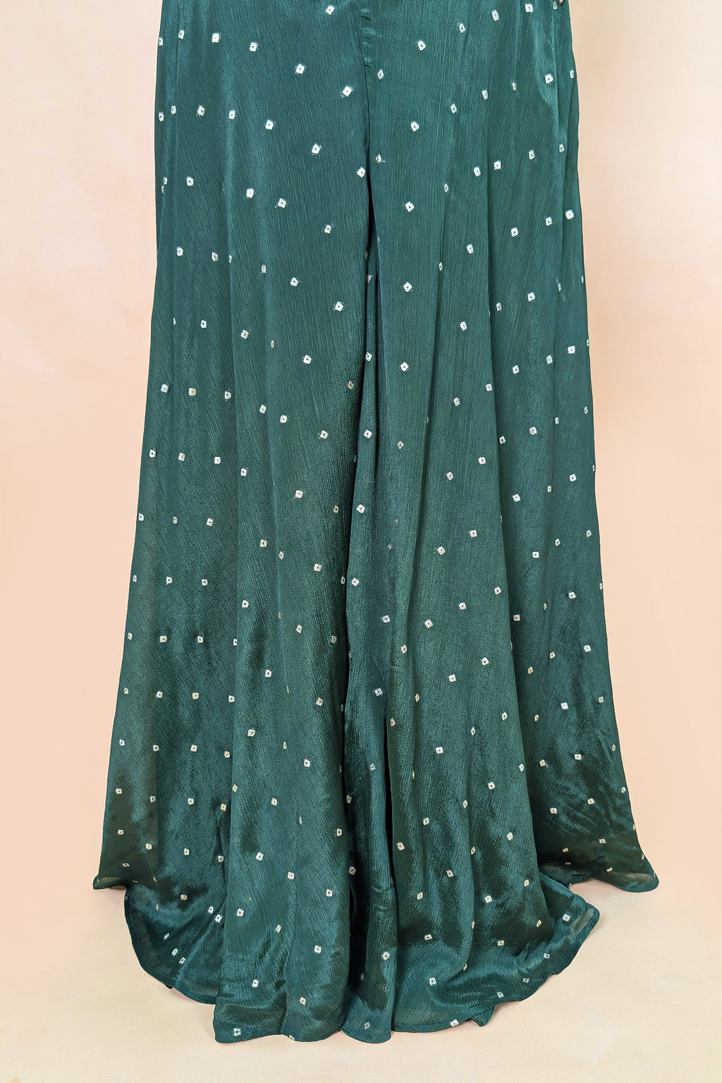 Green Chinon Bandhej Printed Palazzo Suit with Sequin Embroidery Work
