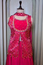 Rani Pink Art Silk Slit Cut Bandej Woven Palazzo Suit