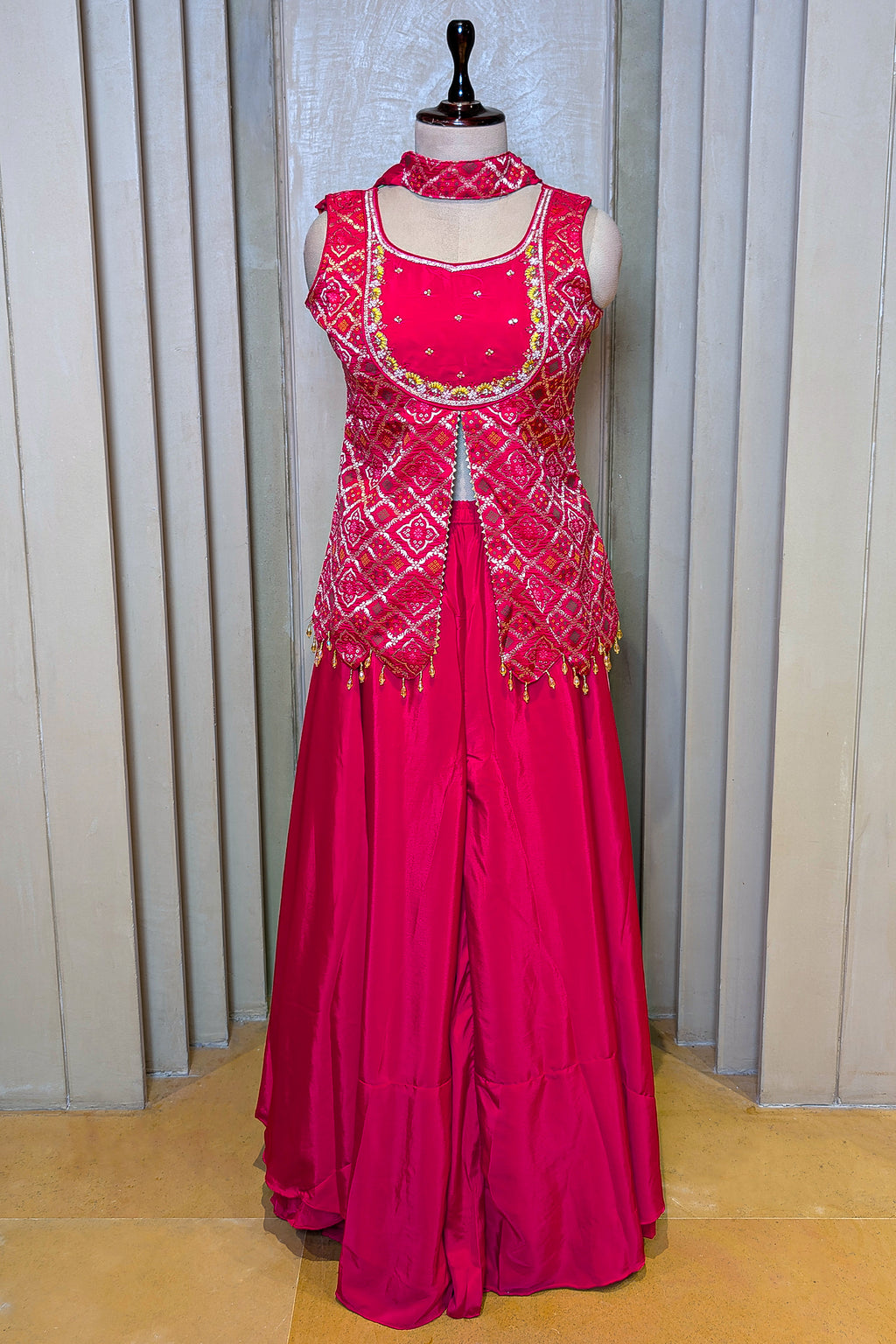 Rani Pink Art Silk Slit Cut Bandej Woven Palazzo Suit