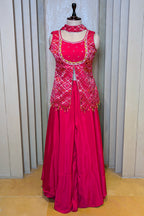 Rani Pink Art Silk Slit Cut Bandej Woven Palazzo Suit