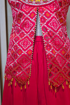 Rani Pink Art Silk Slit Cut Bandej Woven Palazzo Suit
